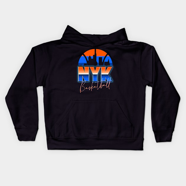 New York Basketball Retro 90s Chrome Skyline Kids Hoodie by funandgames